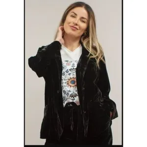 #0215 - Kyla Seo NWT Piper Black Rayon Silk Jacket Blazer Size Small Pockets