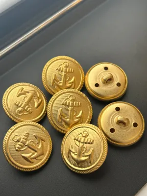 1” GOLD ANCHOR EMBOSSED Metal Buttons 25mm Matte Gold Metal Shank Buttons for Clothing / Blazer Coat Buttons, Dress & Jacket Buttons #1183
