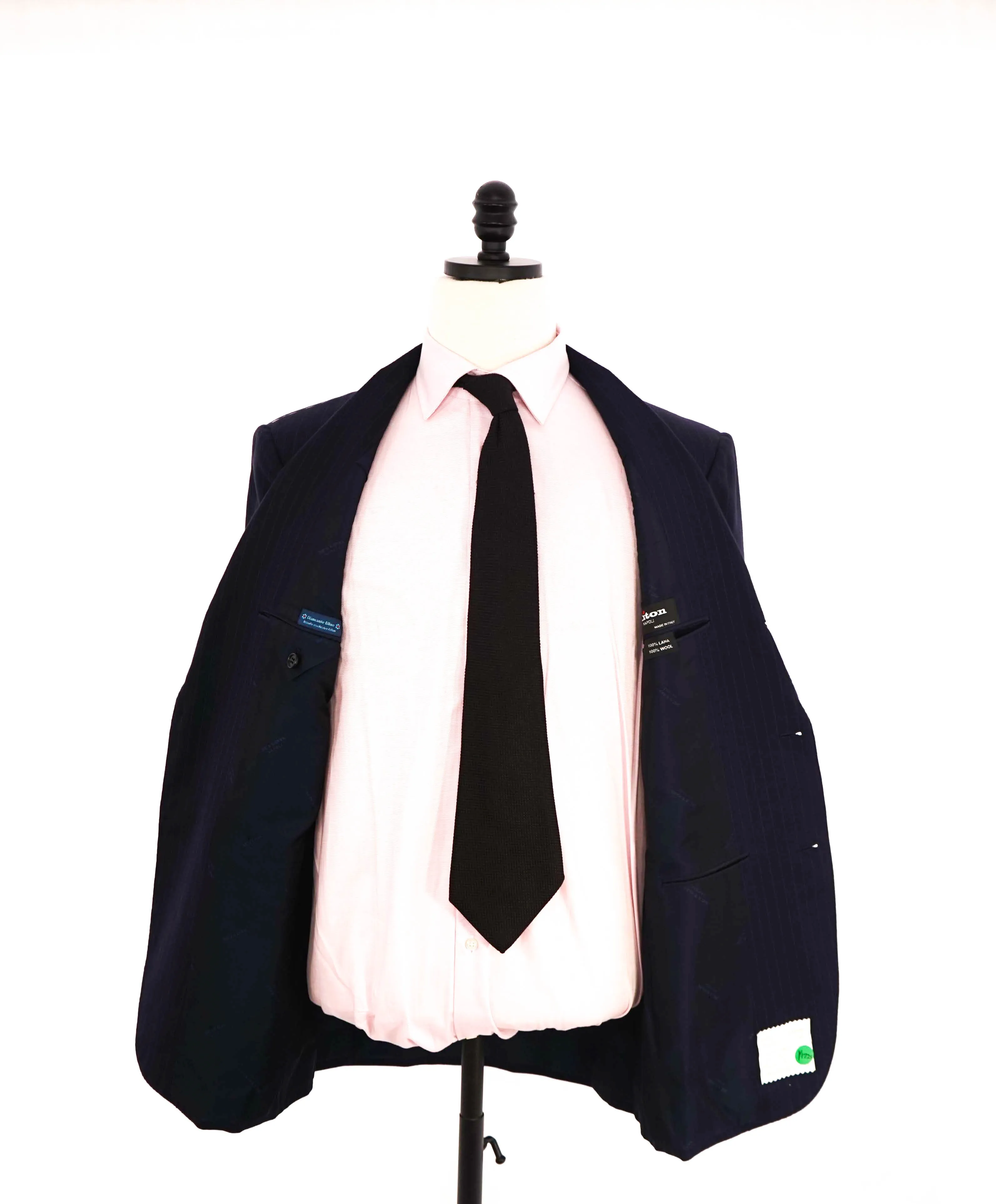 $10,000 KITON - "DIAMANTE BLUE" Iconic Chalk Stripe Navy Suit 2-3 Roll Lapel - 38R