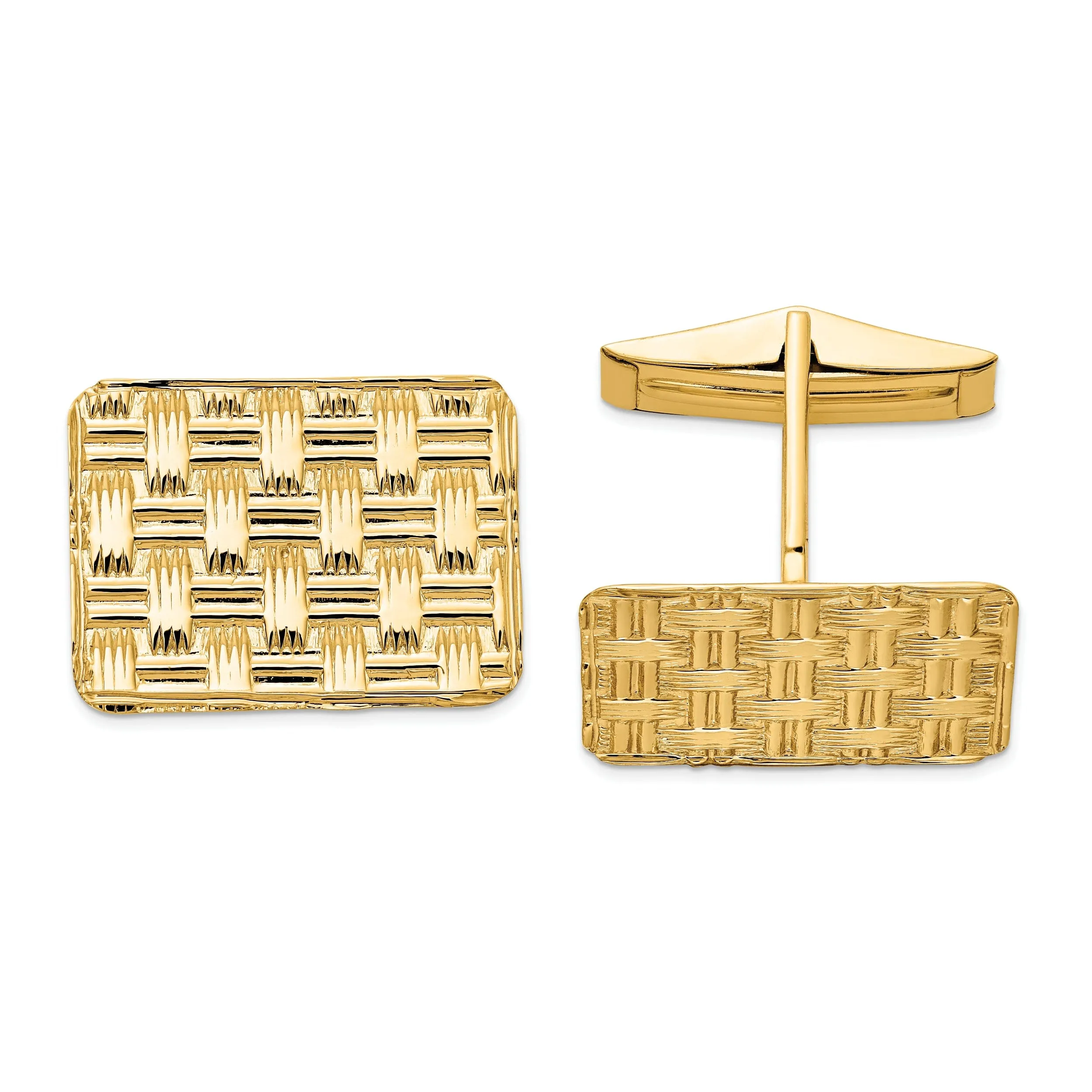 14k Yellow Gold Solid Rectangular Cuff Links