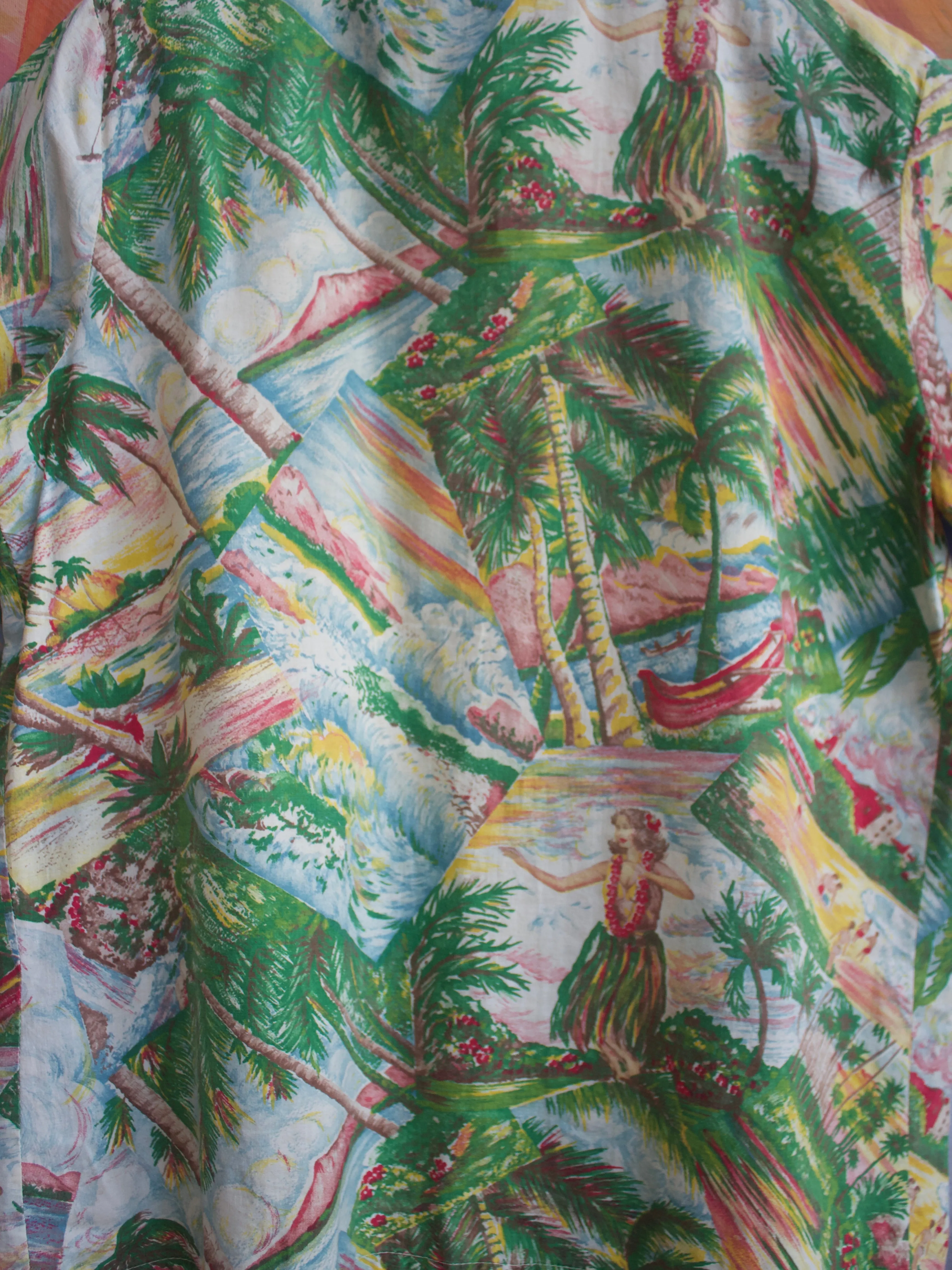 1940s Hawaiiana Dancers Printed Cotton Smock Top
