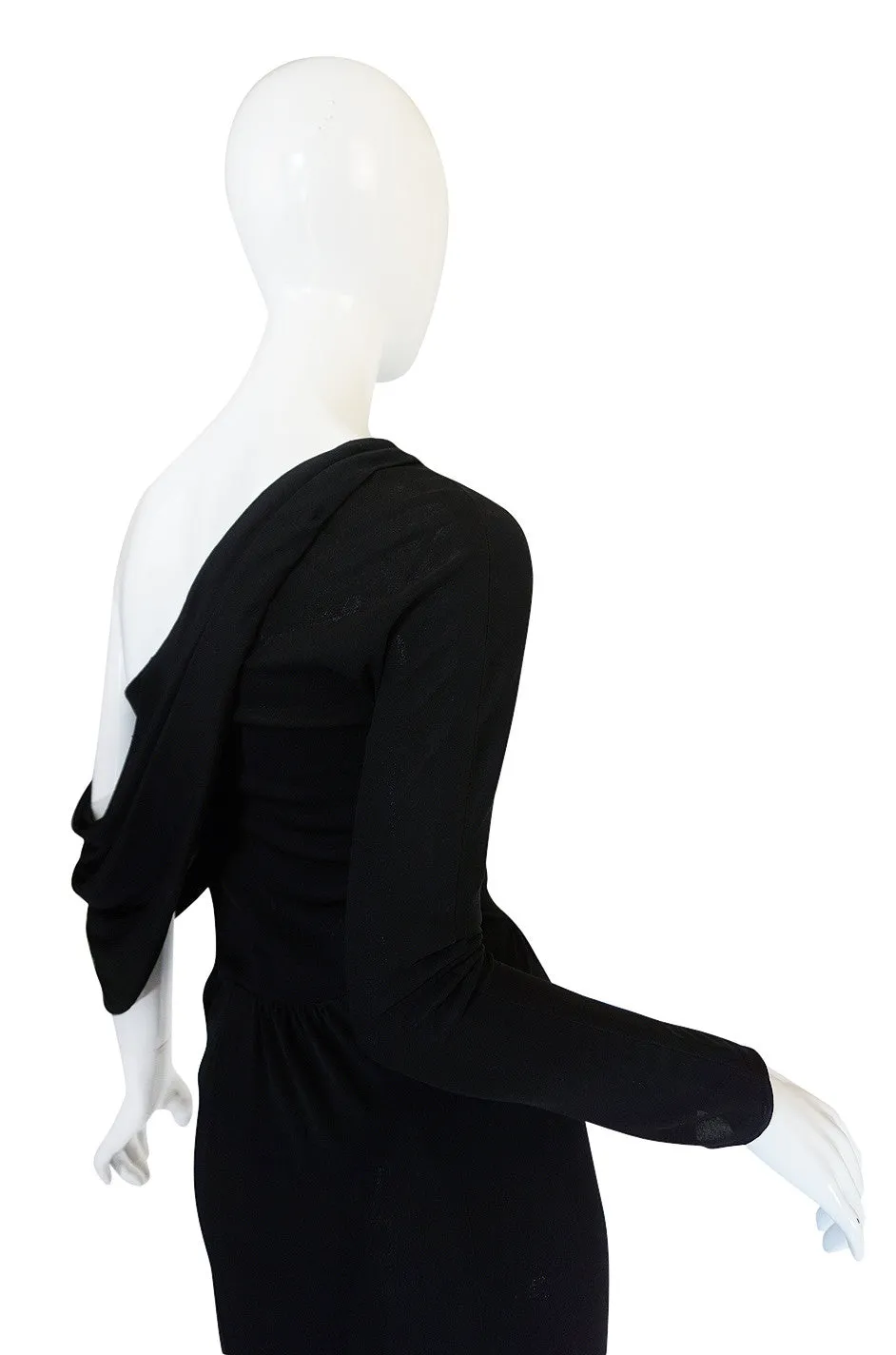 1970s One Shoulder Black Jersey John Anthony Dress