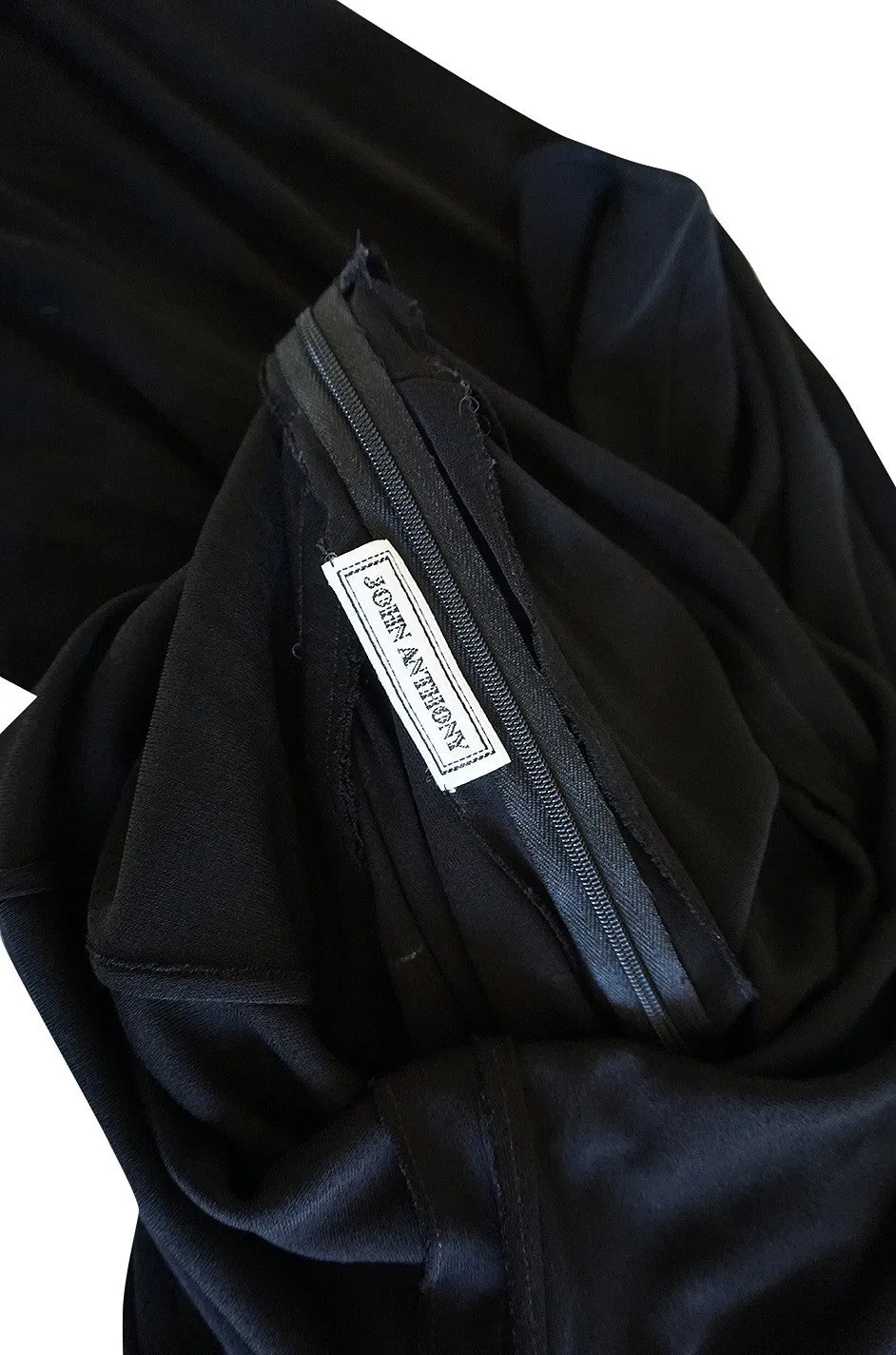1970s One Shoulder Black Jersey John Anthony Dress