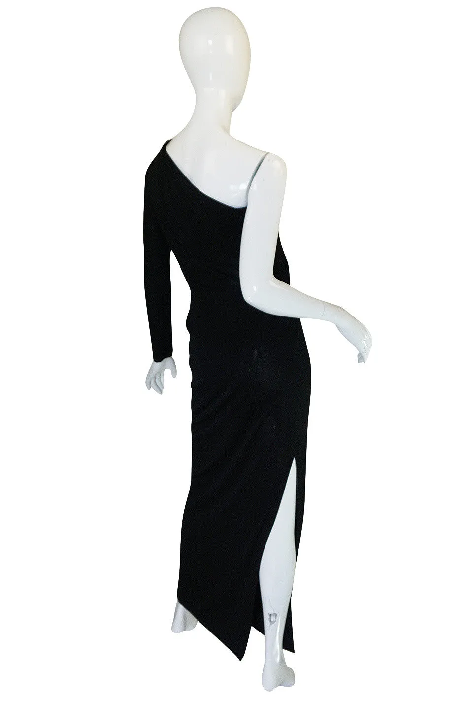 1970s One Shoulder Black Jersey John Anthony Dress