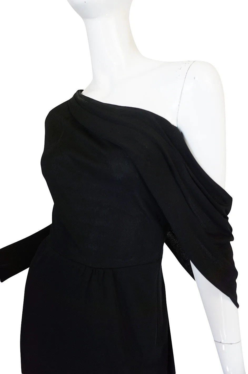 1970s One Shoulder Black Jersey John Anthony Dress
