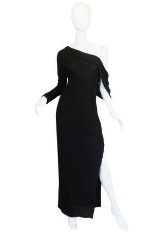 1970s One Shoulder Black Jersey John Anthony Dress