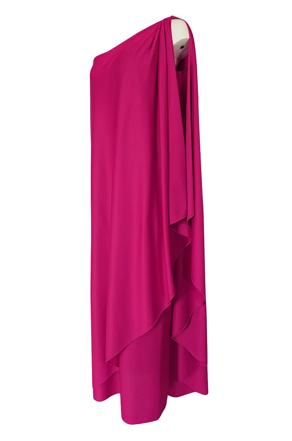 1978 Halston Pink One Shoulder Draped Jersey Dress