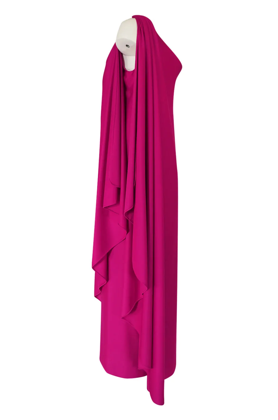 1978 Halston Pink One Shoulder Draped Jersey Dress