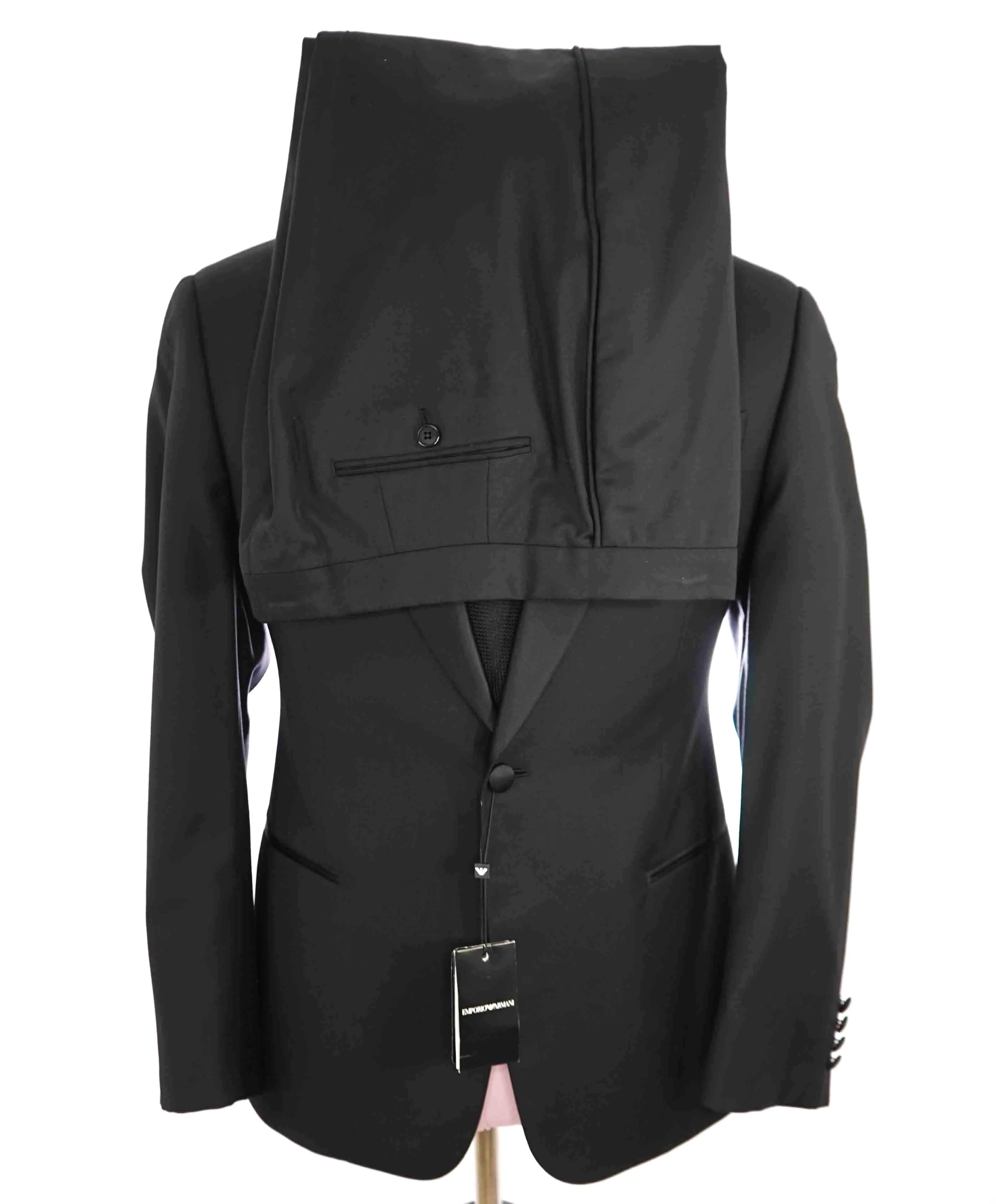 $1,995 EMPORIO ARMANI - “G LINE” 1-Btn Peak Lapel 130's Tuxedo Suit - 36S