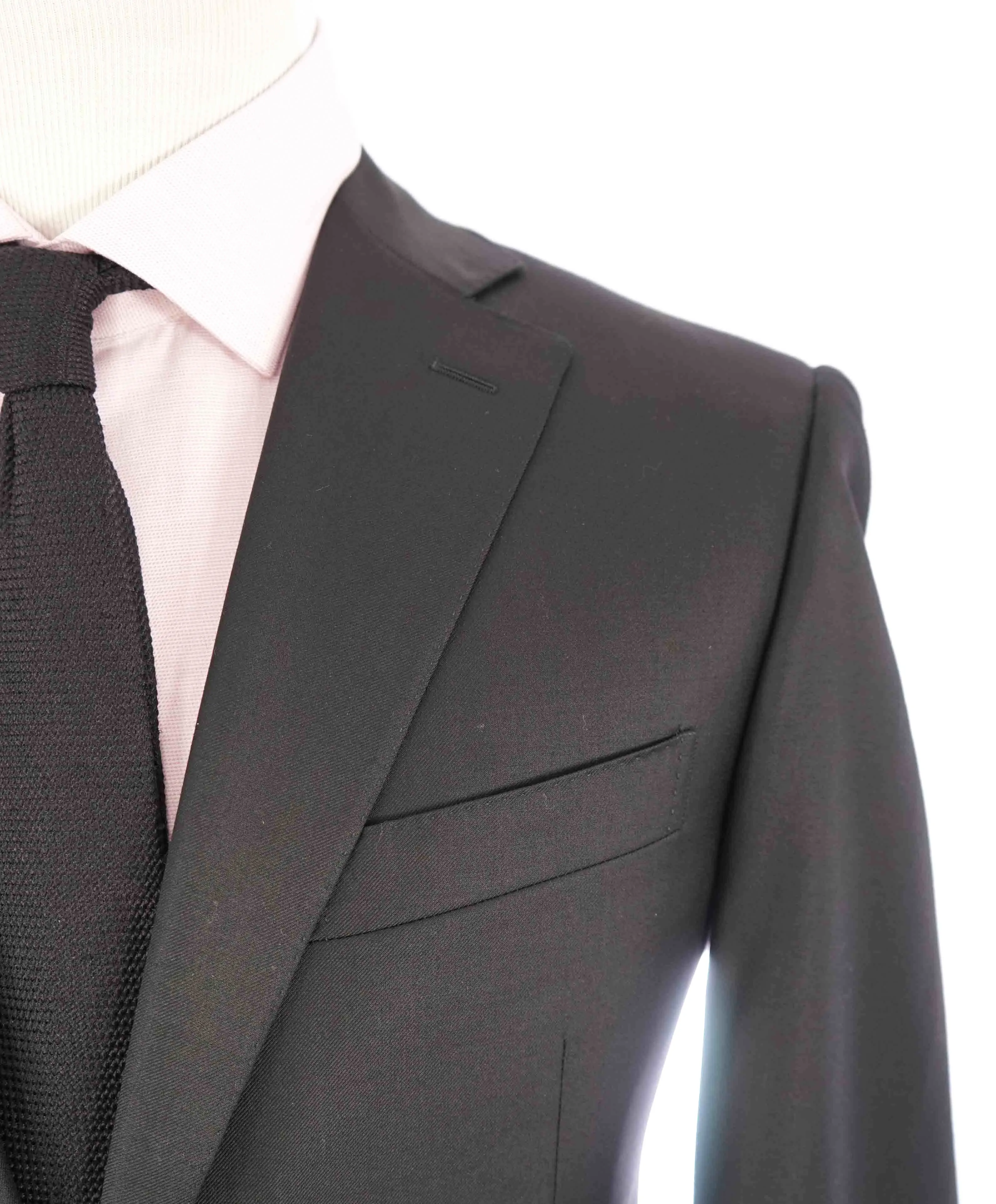 $2,000 CANALI - Solid Black *CLOSET STAPLE* Notch Lapel Suit - 38S