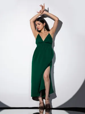 2pcs. Set| Metal Strap Korean Emerald Dress with Satin Organza Cape