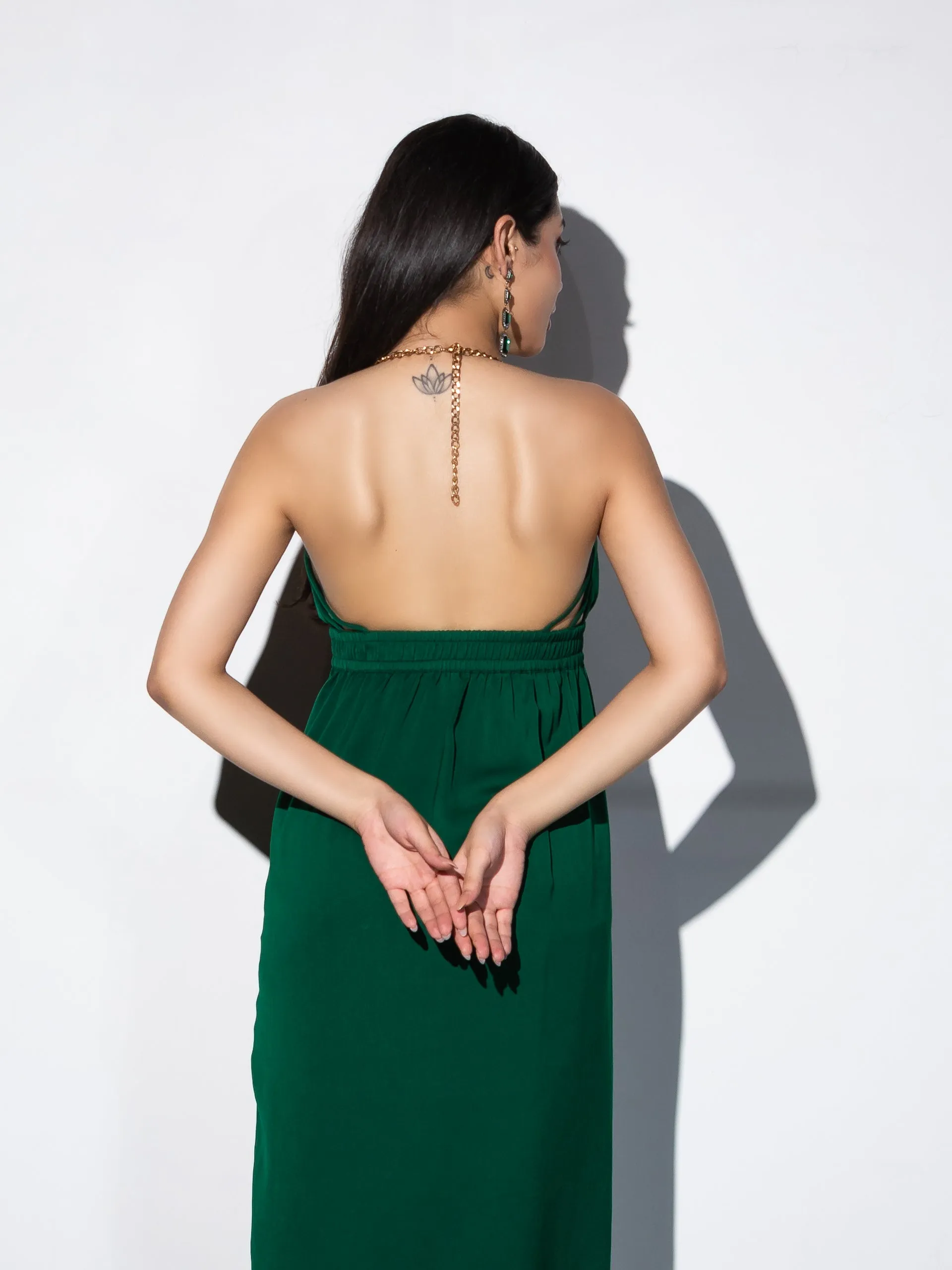 2pcs. Set| Metal Strap Korean Emerald Dress with Satin Organza Cape