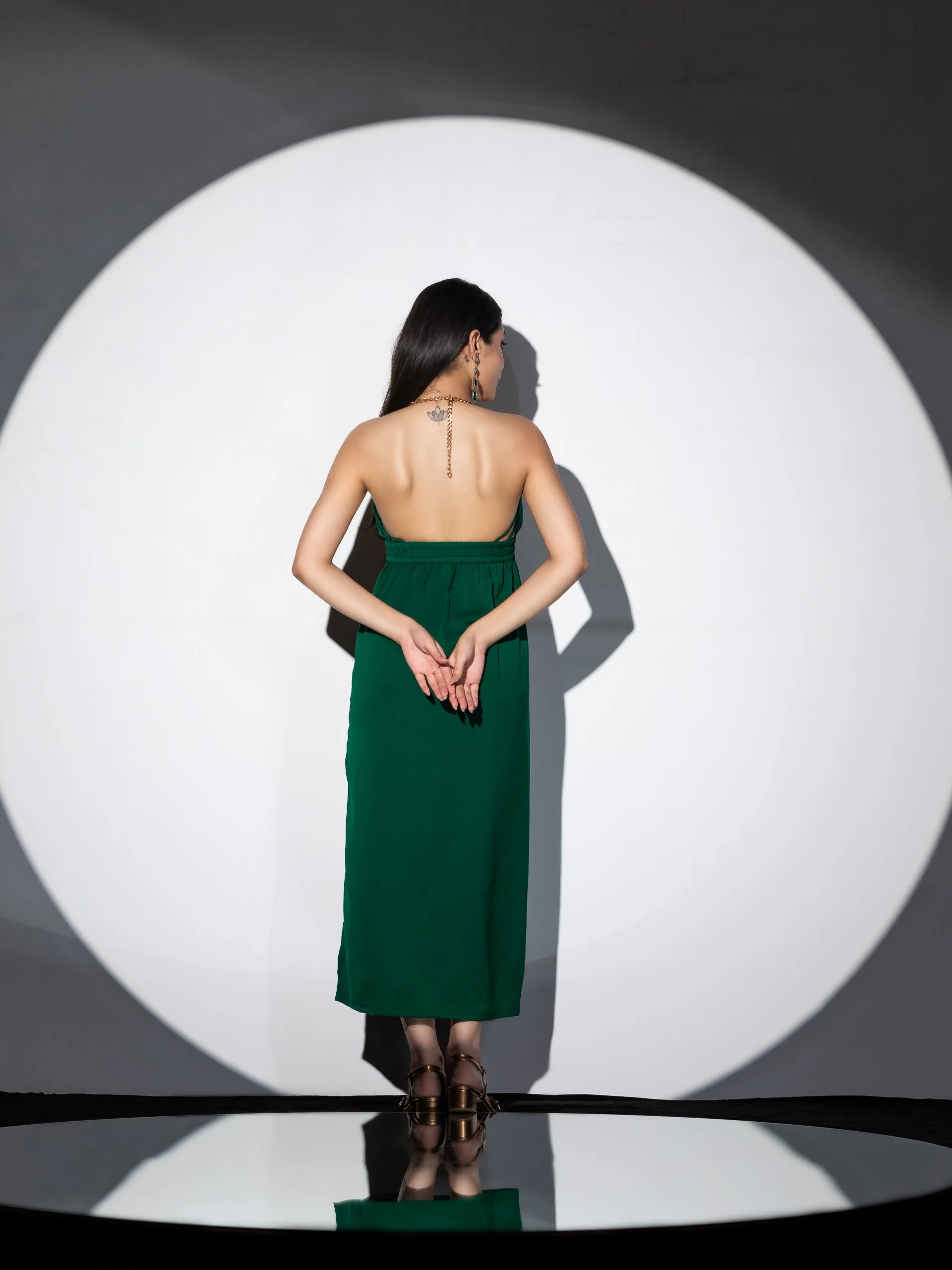 2pcs. Set| Metal Strap Korean Emerald Dress with Satin Organza Cape