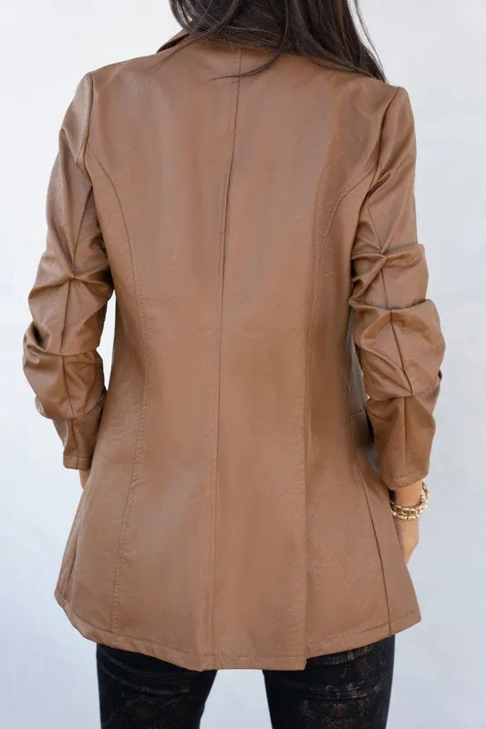 3/4 Sleeve PU Blazer