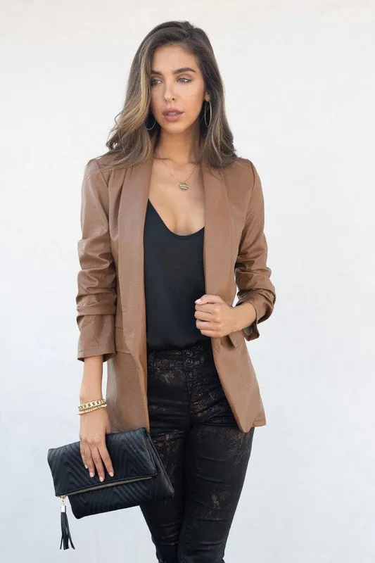 3/4 Sleeve PU Blazer
