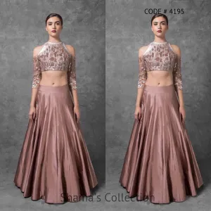 4195 Brown Cold Shoulder Lehenga outfit set
