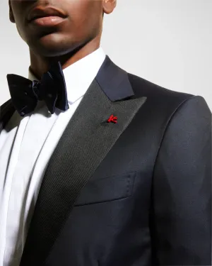 $4,595 ISAIA - "AQUASPIDER" Satin PEAK LAPEL Navy Blue Wool Tuxedo - 42R