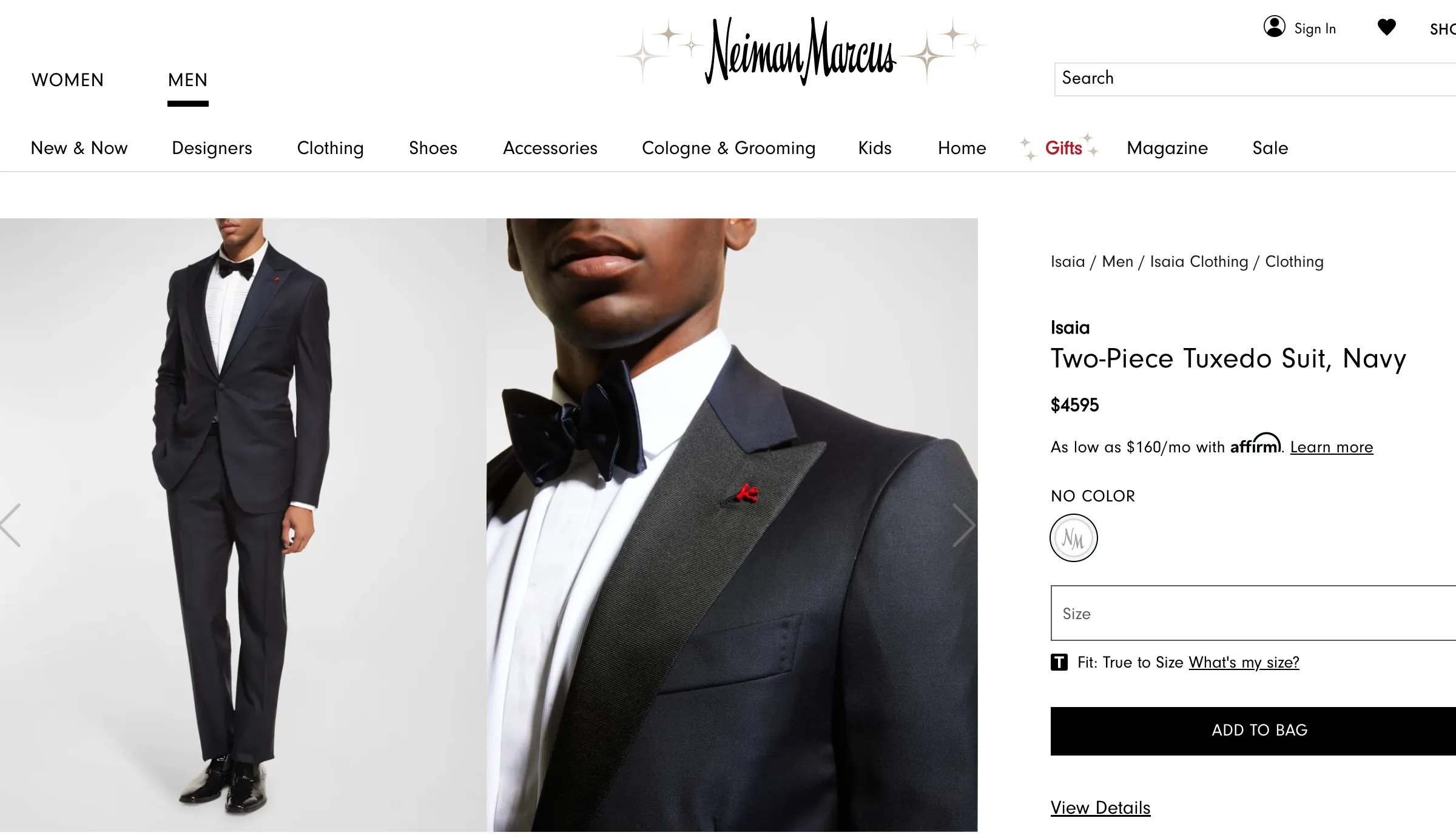$4,595 ISAIA - "AQUASPIDER" Satin PEAK LAPEL Navy Blue Wool Tuxedo - 42R