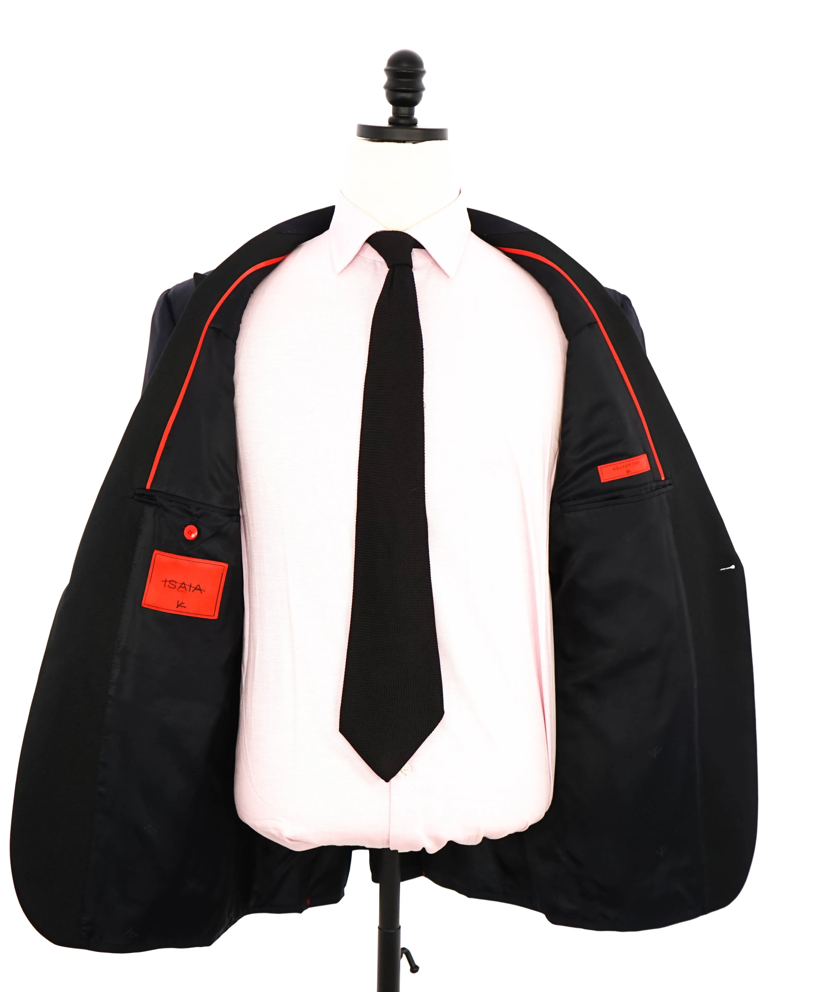$4,595 ISAIA - "AQUASPIDER" Satin PEAK LAPEL Navy Blue Wool Tuxedo - 48R