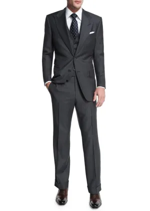 $5,000 TOM FORD - 3-Piece Gray PEAK LAPEL Vested Side Tab Suit - 36R (46EU)