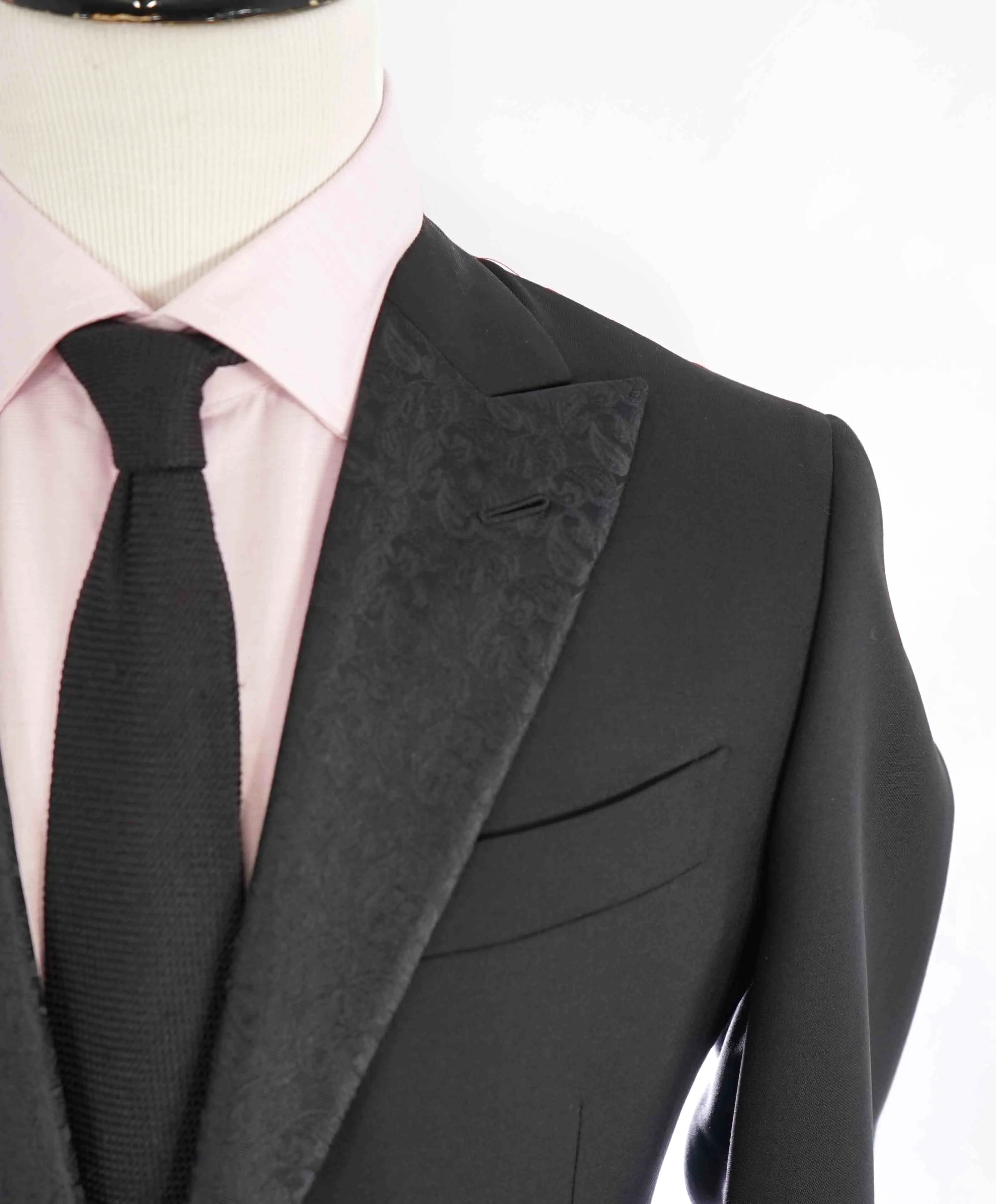 $5,995 ISAIA - "BARATHEA" Wool/Mohair PAISLEY PEAK LAPEL Black Tuxedo - 40R