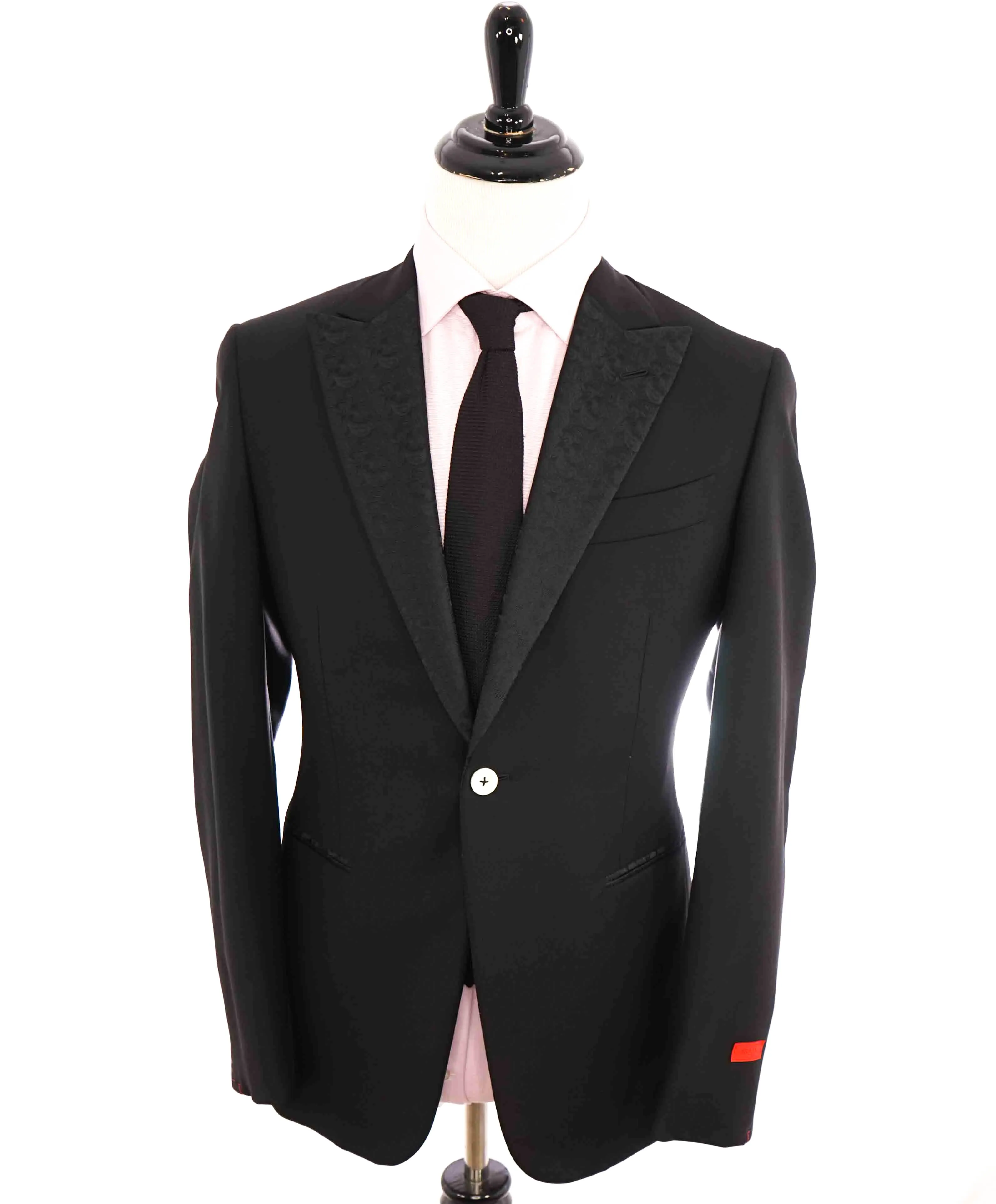 $5,995 ISAIA - "BARATHEA" Wool/Mohair PAISLEY PEAK LAPEL Black Tuxedo - 40R