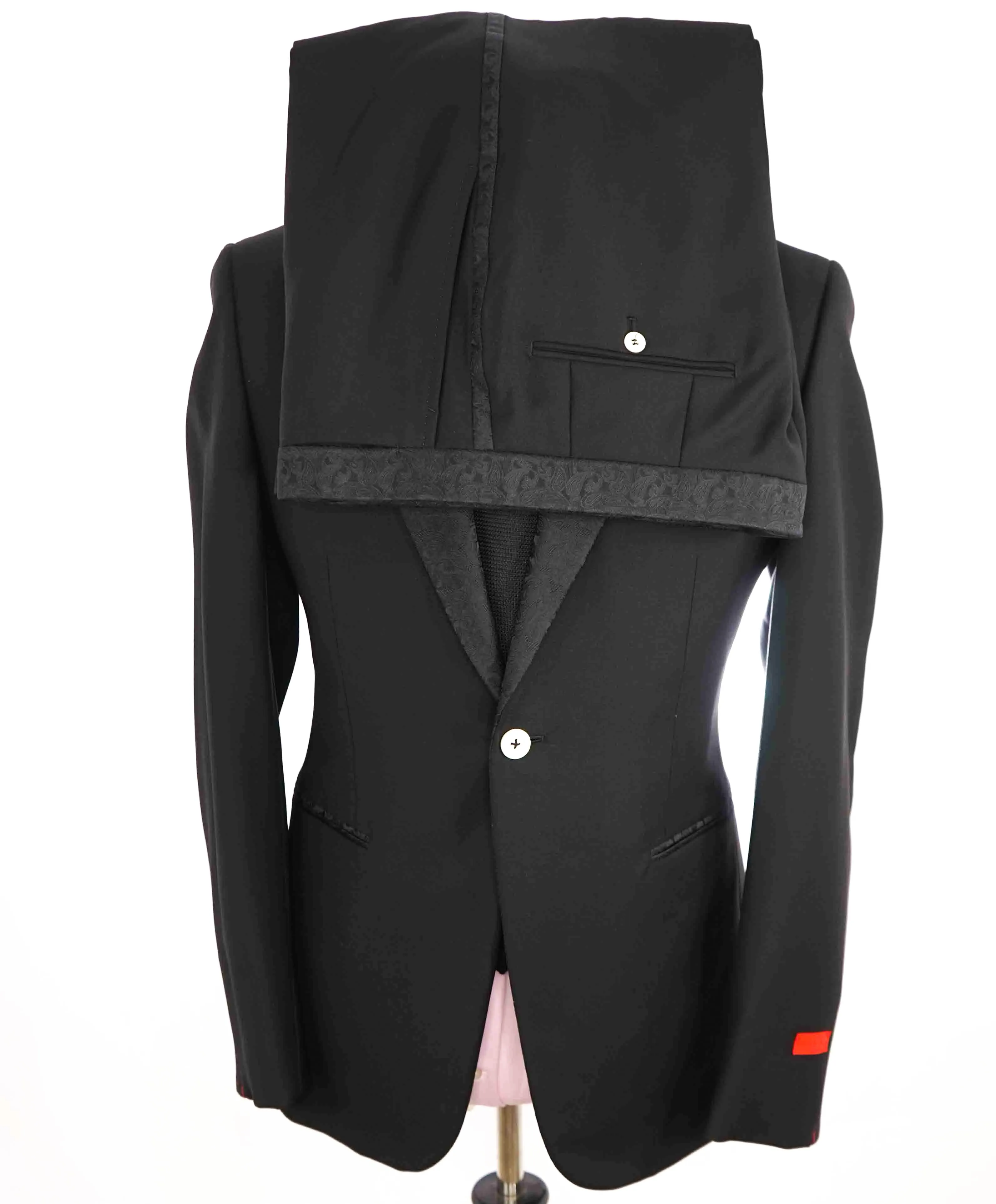 $5,995 ISAIA - "BARATHEA" Wool/Mohair PAISLEY PEAK LAPEL Black Tuxedo - 40R