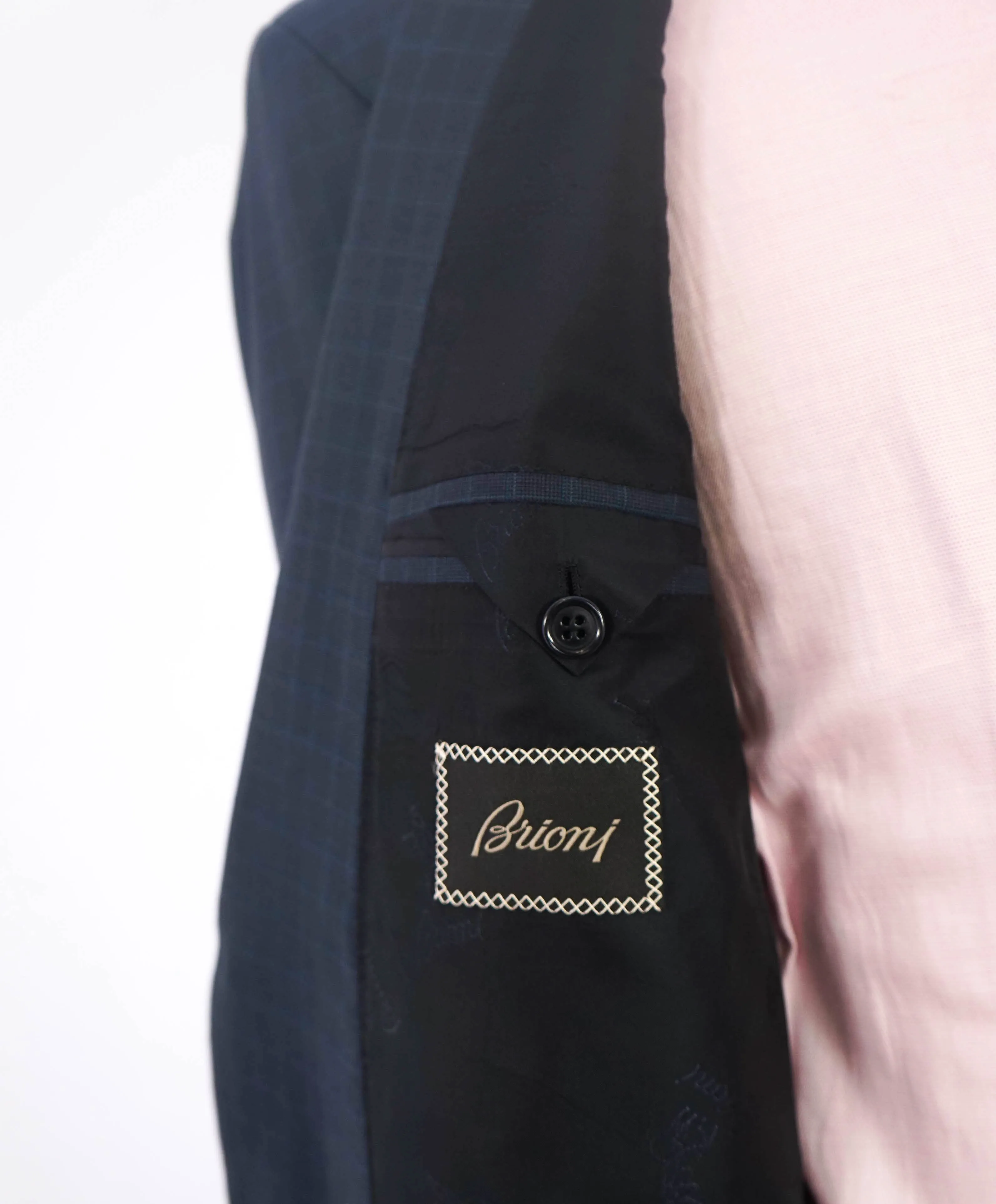 $6700 BRIONI - Blue Micro Check Notch Lapel Super 150's Suit - 42R