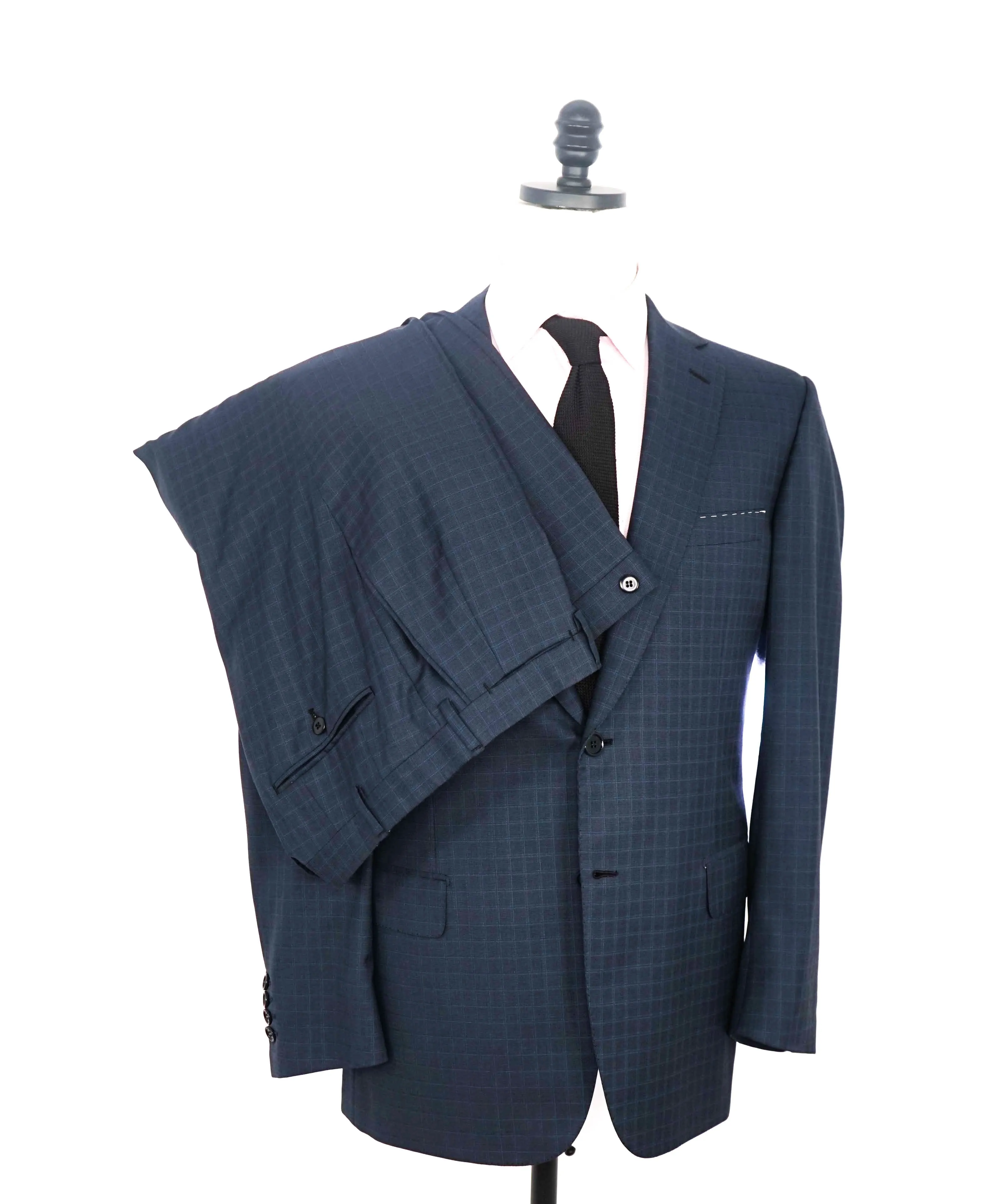 $6700 BRIONI - Blue Micro Check Notch Lapel Super 150's Suit - 42R
