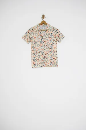 70's PRINTED BLOUSE SZ S