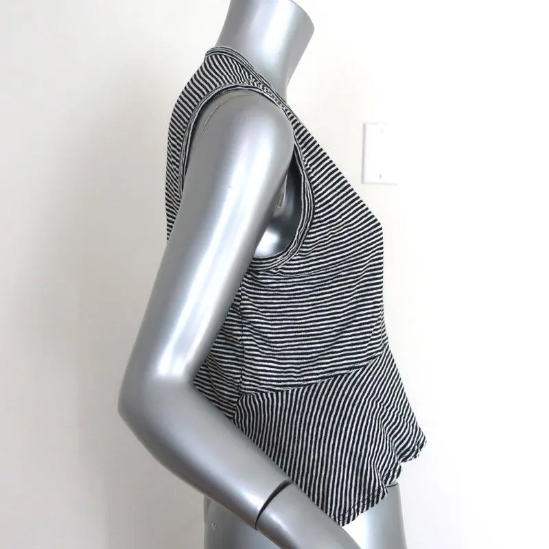 A.L.C Ruffled Tank Top Braxton Black/White Striped Linen Size Medium