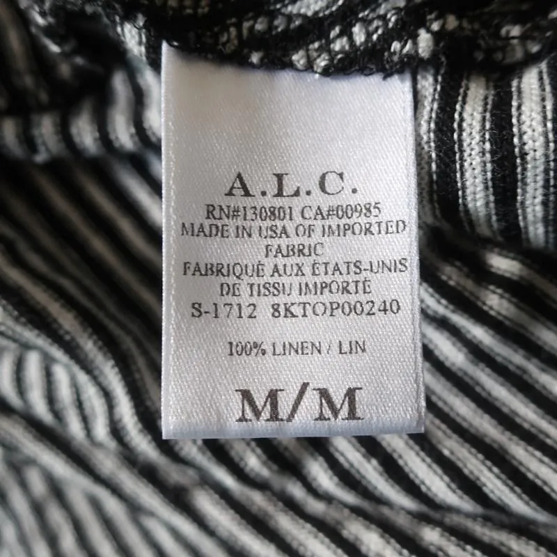 A.L.C Ruffled Tank Top Braxton Black/White Striped Linen Size Medium