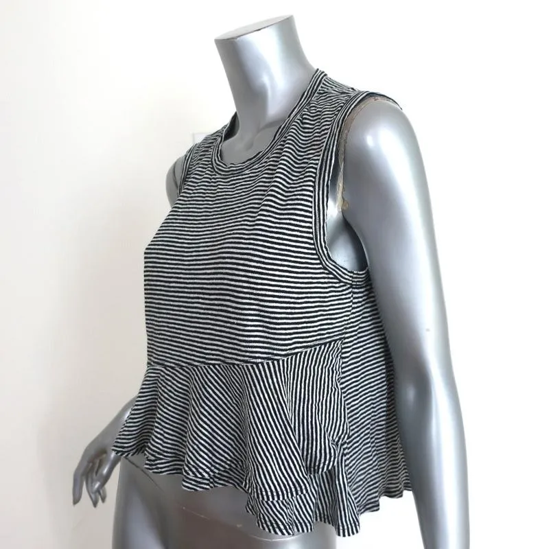 A.L.C Ruffled Tank Top Braxton Black/White Striped Linen Size Medium