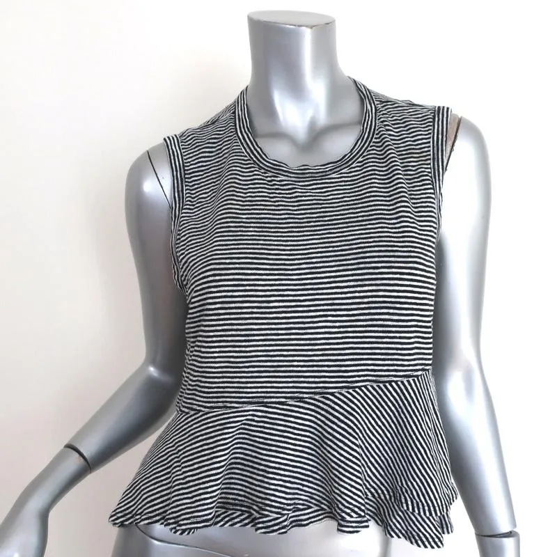 A.L.C Ruffled Tank Top Braxton Black/White Striped Linen Size Medium