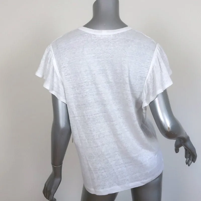 A.L.C. Ruffled Tee Lilo White Linen Jersey Size Medium Short Sleeve Top