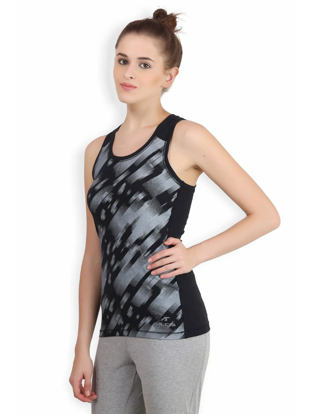 Alcis Women Charcoal Grey Printed Tank Top
