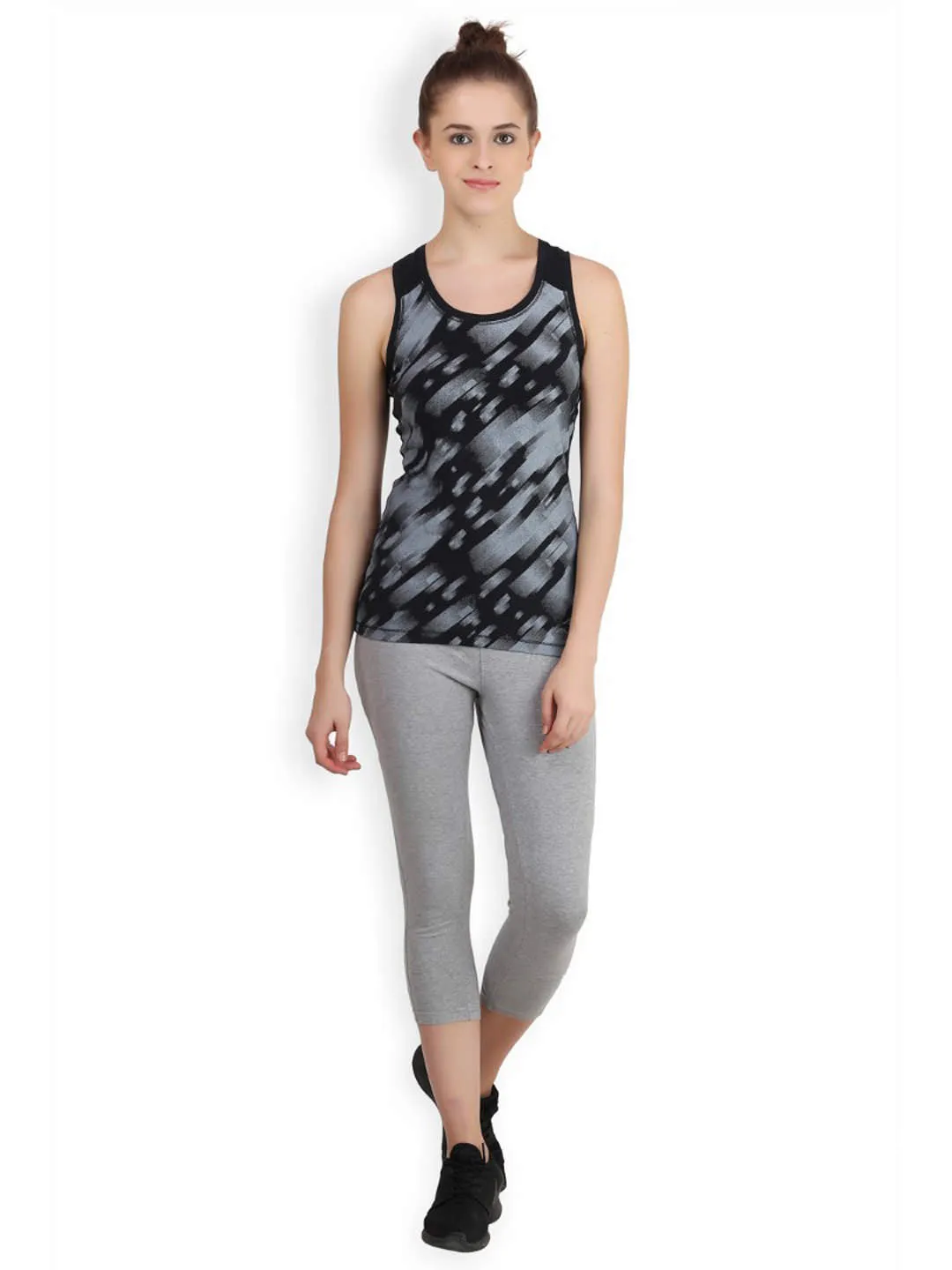 Alcis Women Charcoal Grey Printed Tank Top