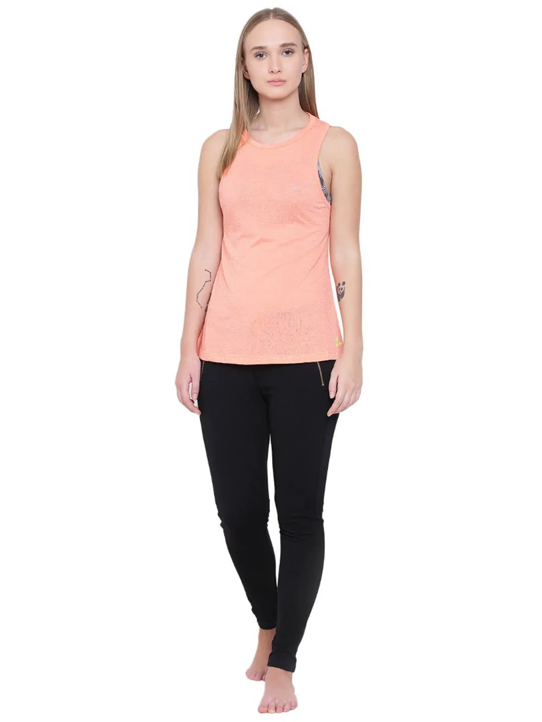 Alcis Women Peach-Coloured Printed Tank Top