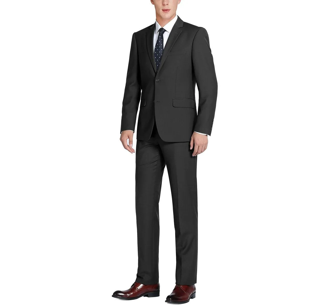Alessandro Vitello by Renoir Black 2-Piece Classic Fit Notch Lapel Wool Suit 508-1