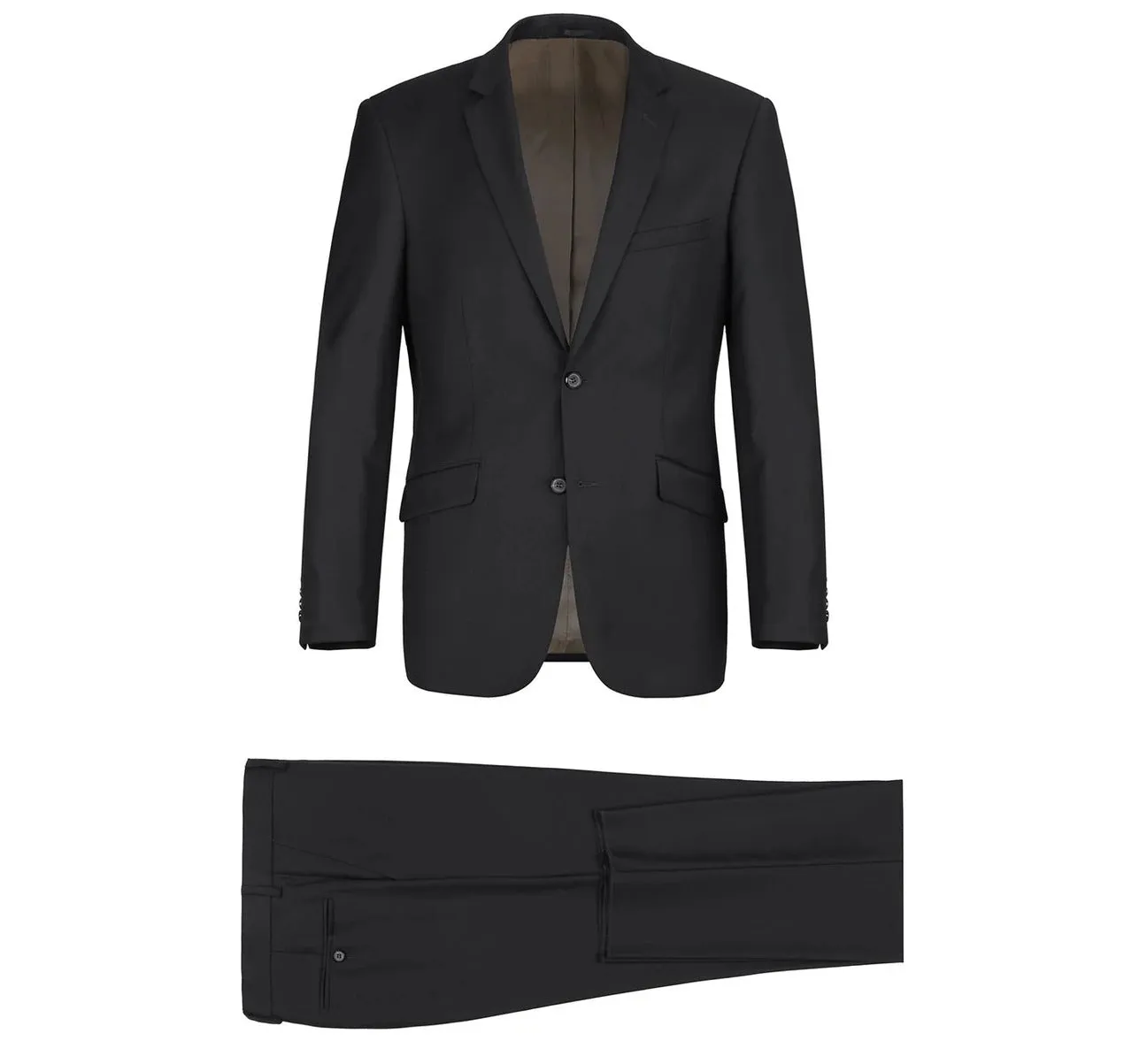 Alessandro Vitello by Renoir Black 2-Piece Slim Fit Notch Lapel Wool Suit 508-1