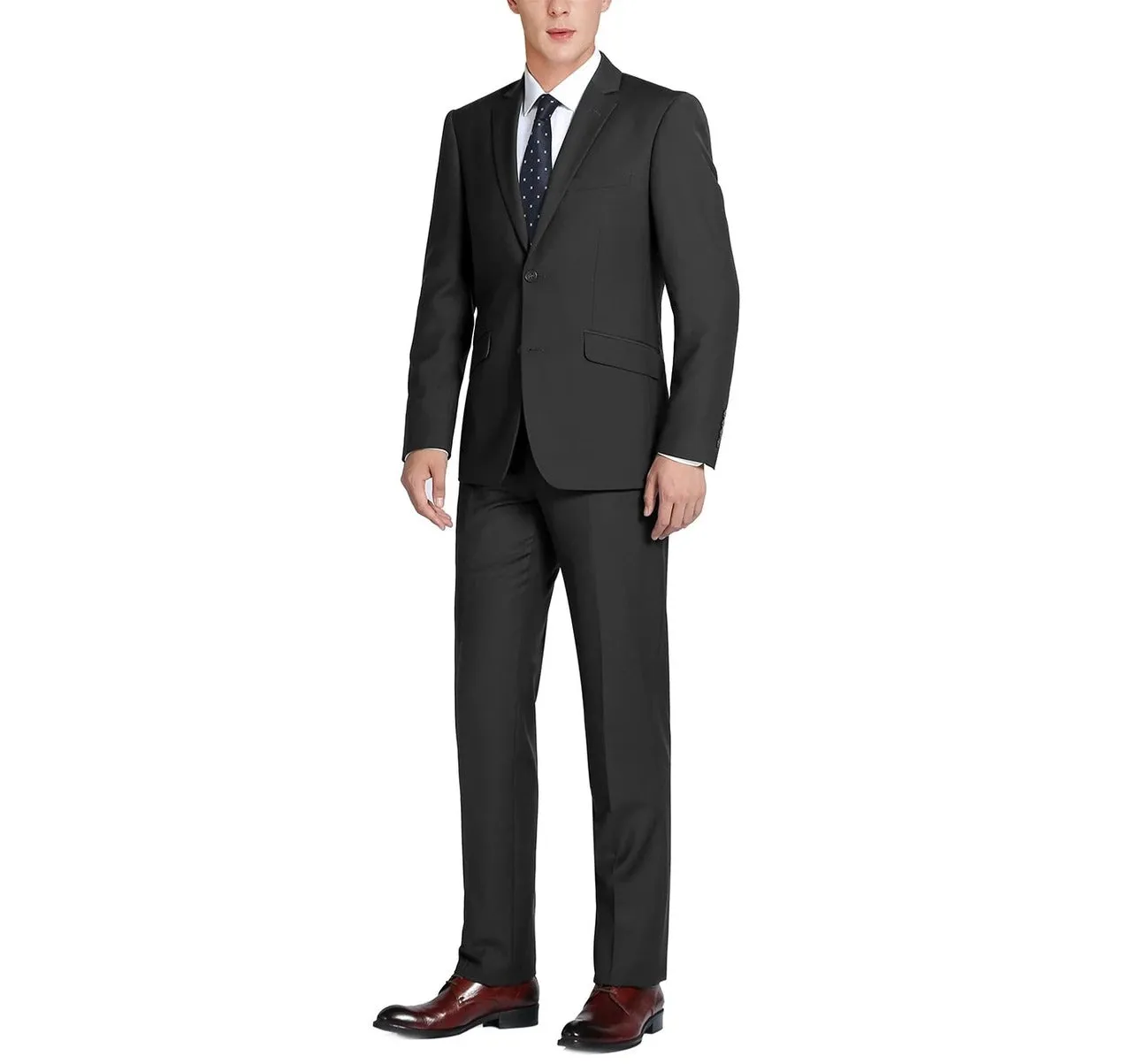 Alessandro Vitello by Renoir Black 2-Piece Slim Fit Notch Lapel Wool Suit 508-1