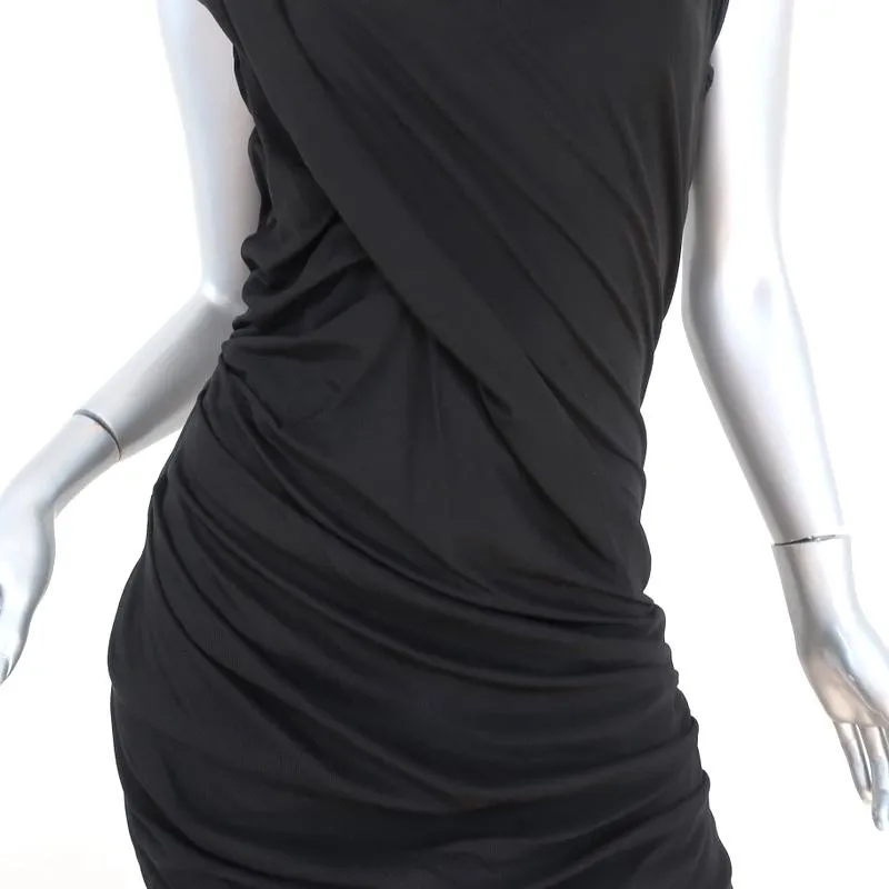 Alexander Wang Goddess Mini Dress Black Ruched Draped Slinky Pique Size 10