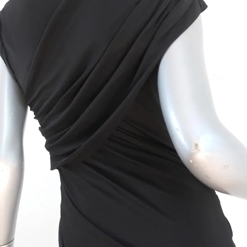 Alexander Wang Goddess Mini Dress Black Ruched Draped Slinky Pique Size 10