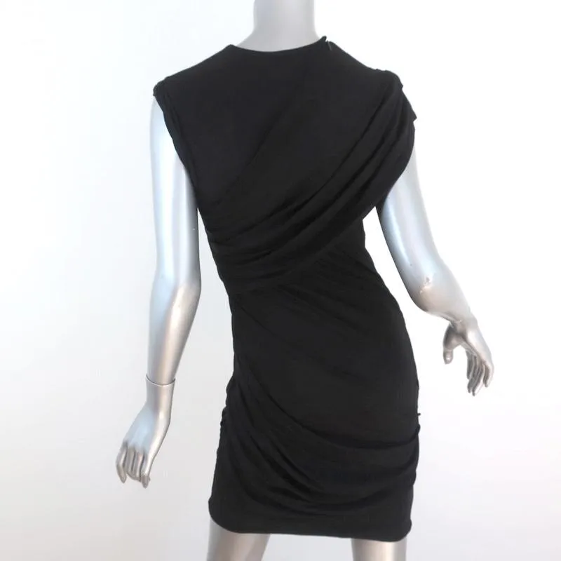 Alexander Wang Goddess Mini Dress Black Ruched Draped Slinky Pique Size 10