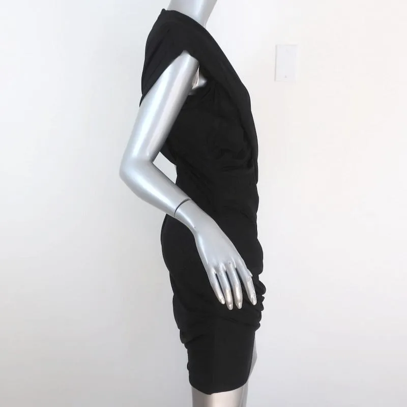 Alexander Wang Goddess Mini Dress Black Ruched Draped Slinky Pique Size 10