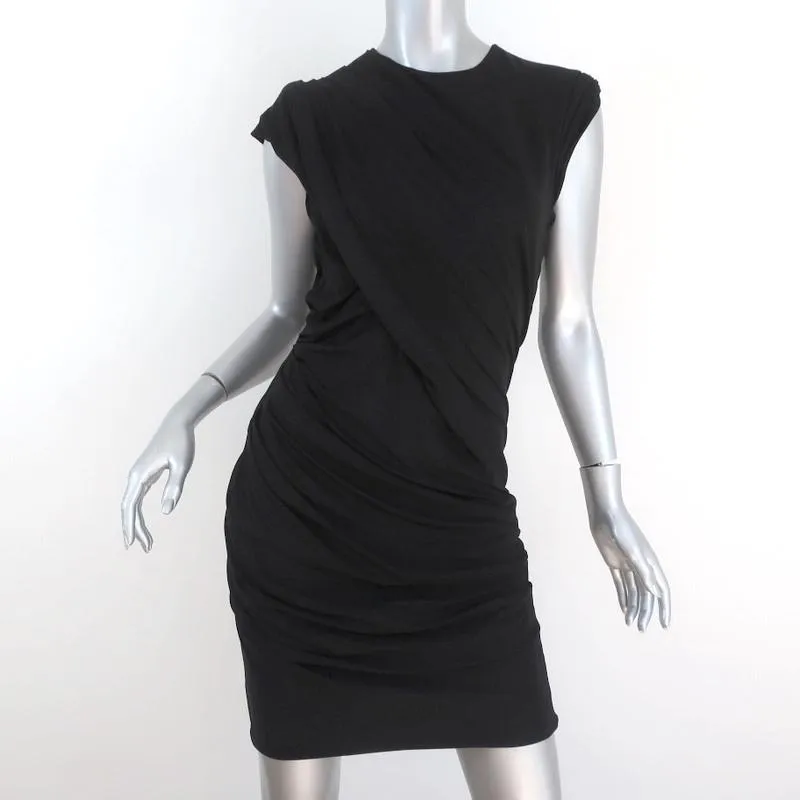 Alexander Wang Goddess Mini Dress Black Ruched Draped Slinky Pique Size 10