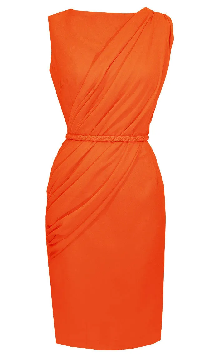 Alexandria Orange Cocktail Dress - Draped Dress - Knee Length Cocktail Dress