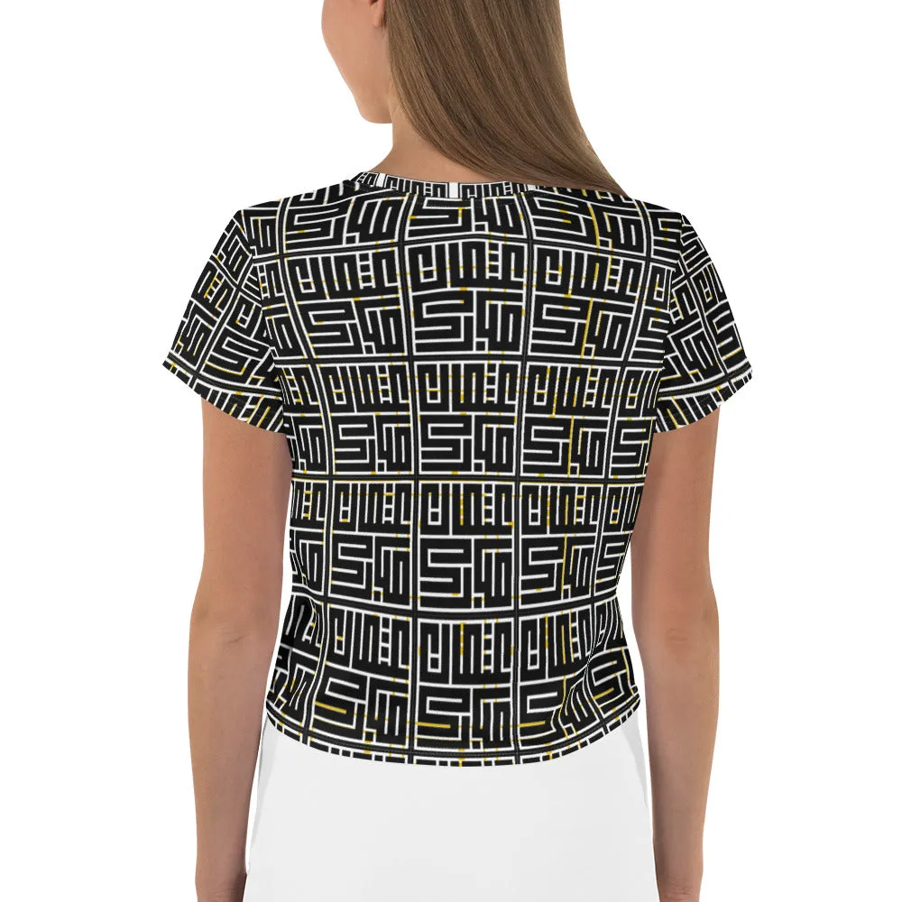 All-Over Print Crop Tee - White with Pattern