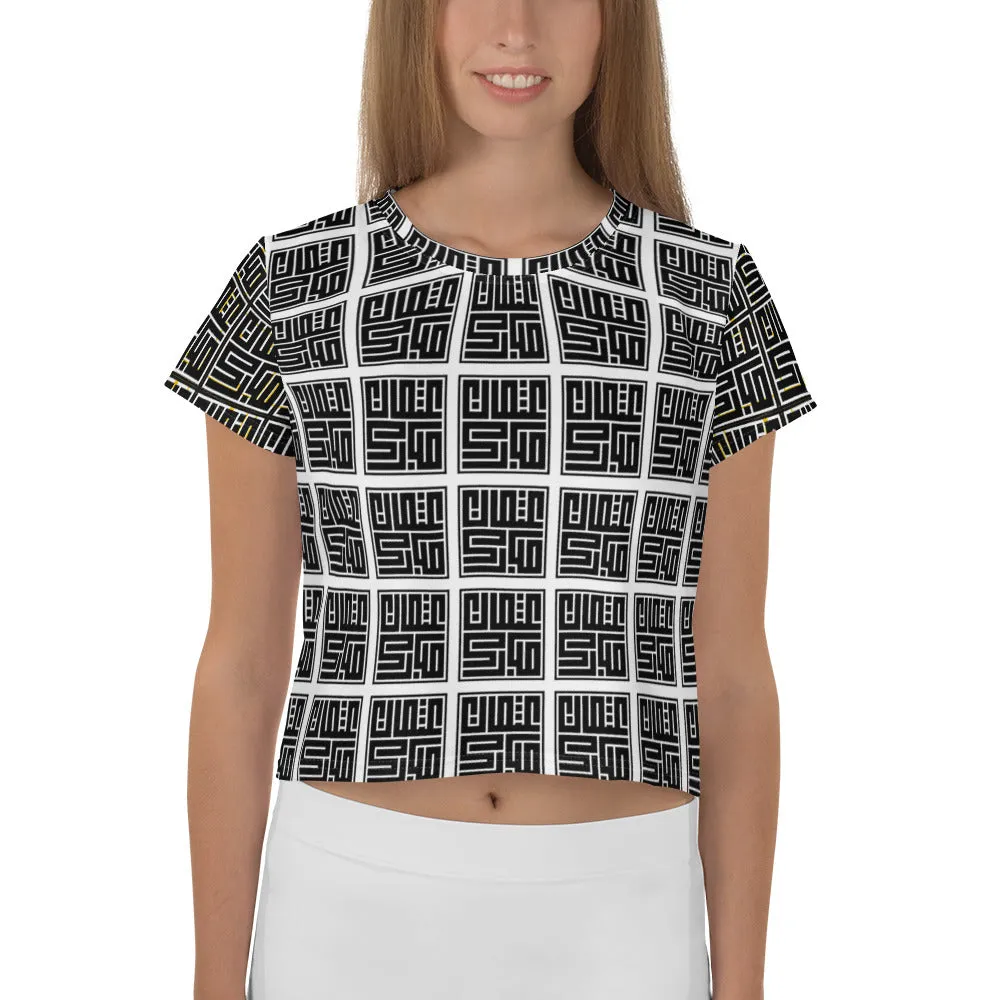 All-Over Print Crop Tee - White with Pattern