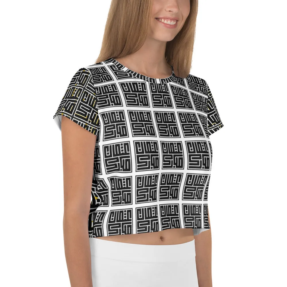 All-Over Print Crop Tee - White with Pattern